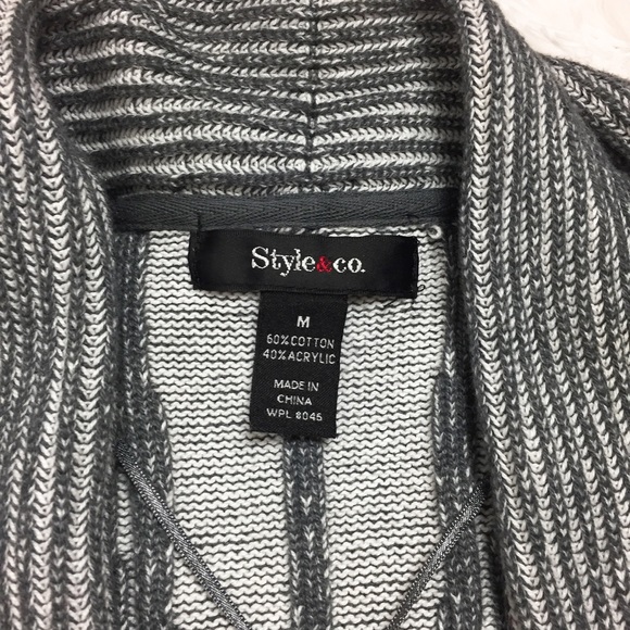 Gray & White Draped Collar Knit Open Cardigan - Picture 8 of 8